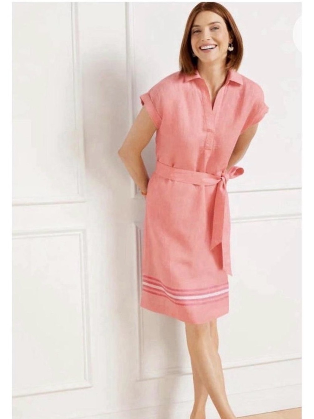Talbots Women’s Coral Tie-Waist Shirt Dress